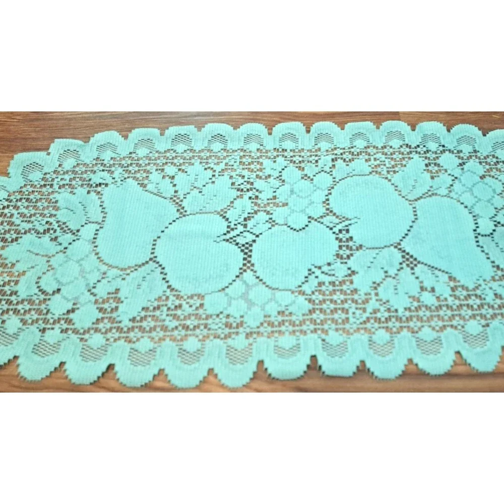Turquoise Blue Lace Table Runner Fruit Apples Pear Country Cottage 30x13
